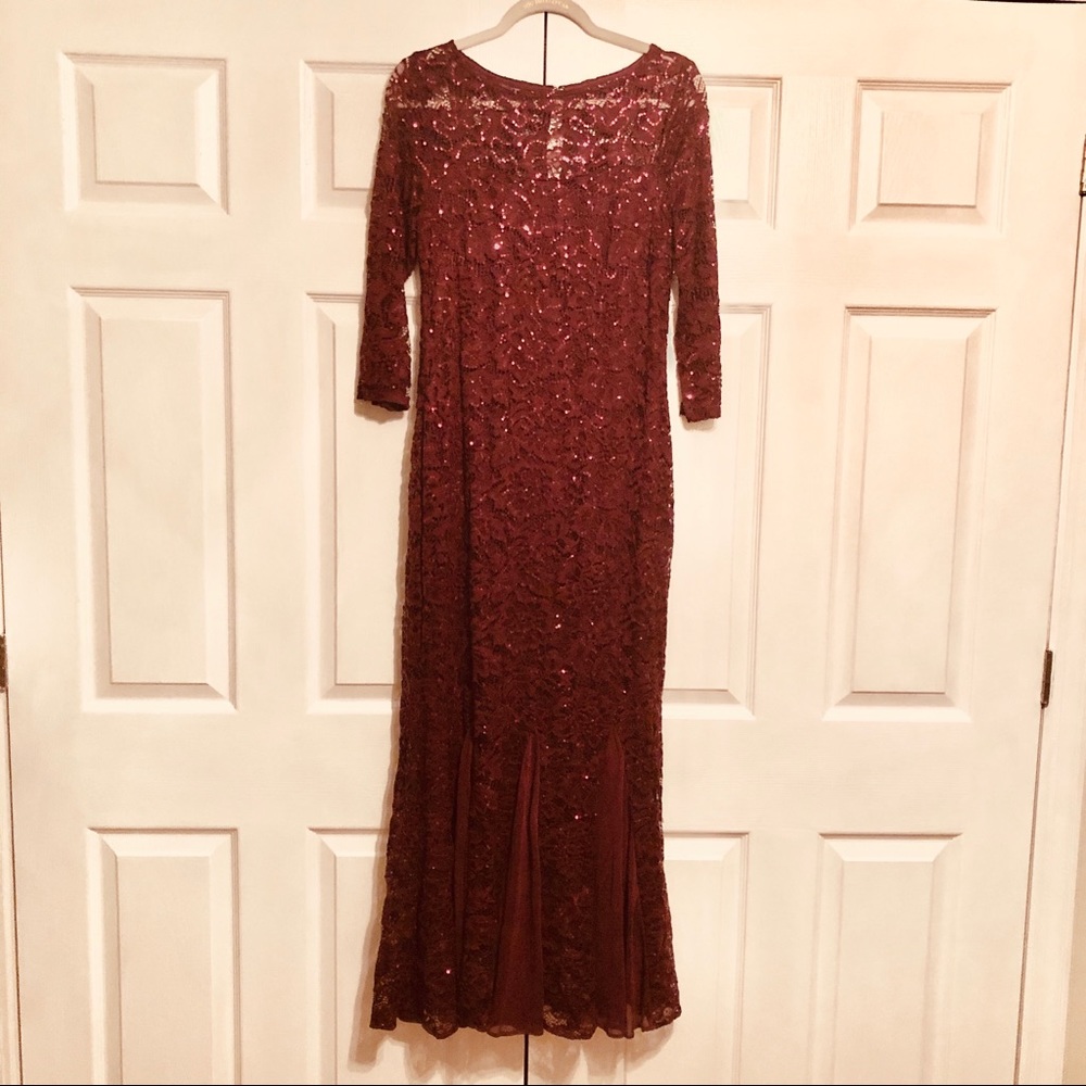 3/4 Sleeve Sequin Lace Evening Gown